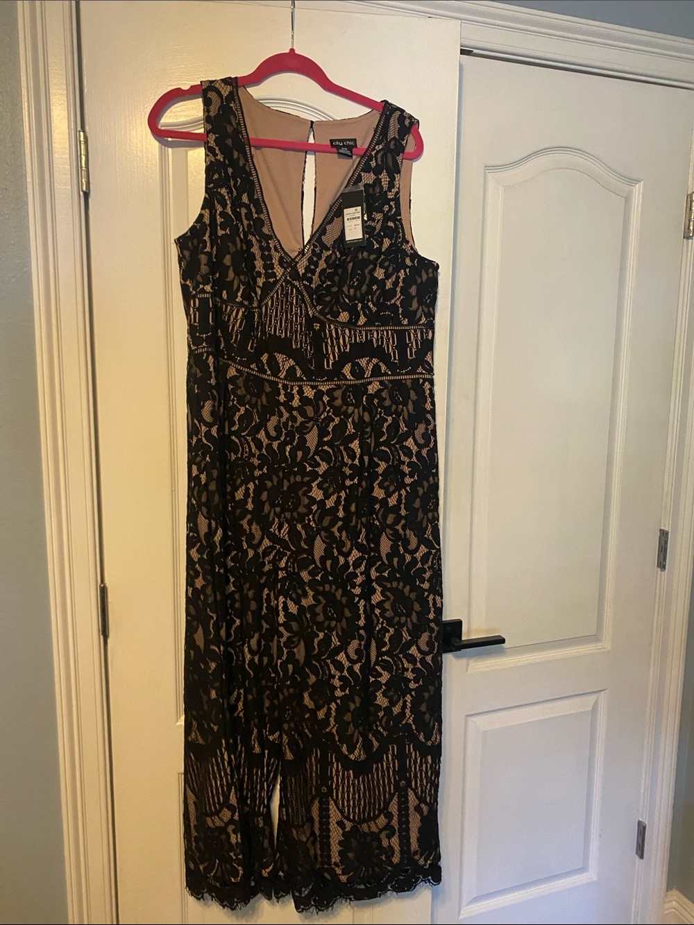 City Chic Black Lace Midi Jumpsuitwith Nude Underlay
